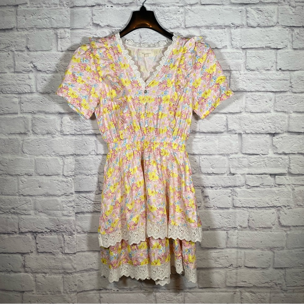 Melloday Floral Embroidered Lace Trim Mini Dress Size X-Small